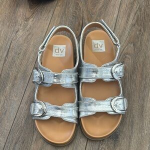 DV by Dolce Vita Silver Metallic Sandals with Adjustable Straps